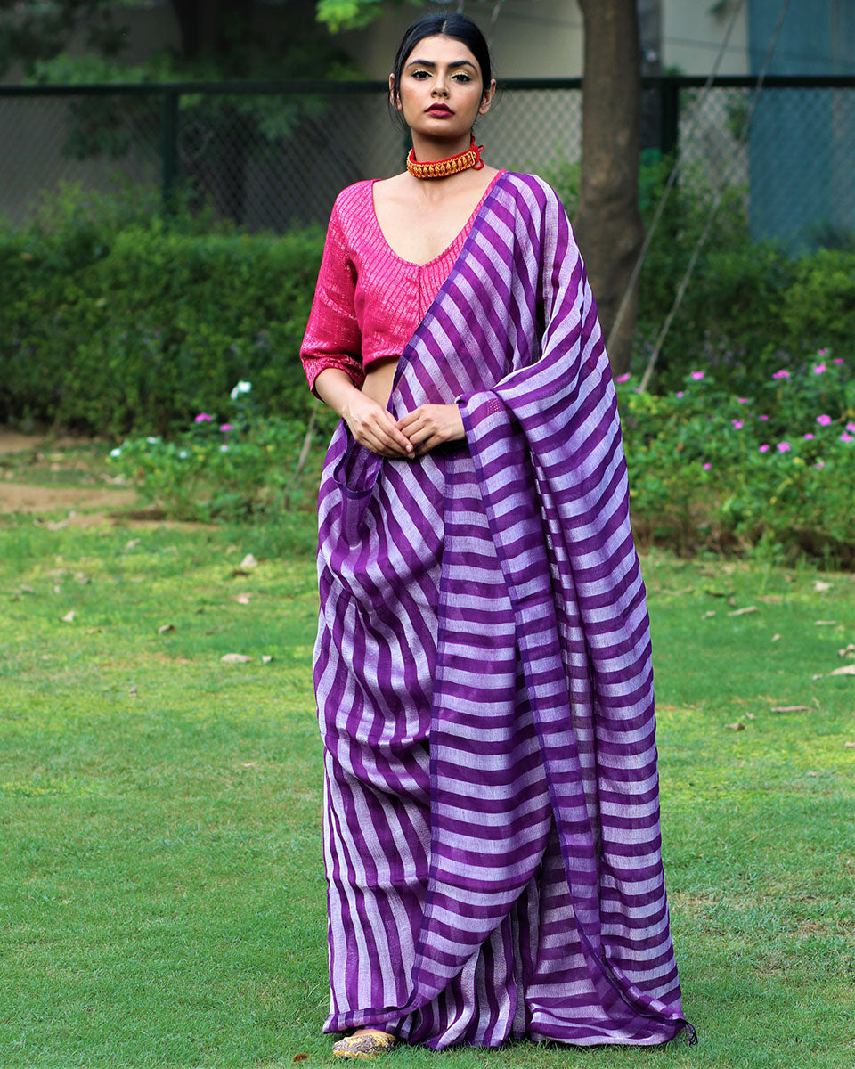 Aparajita Handwoven Linen Saree - Bageecha