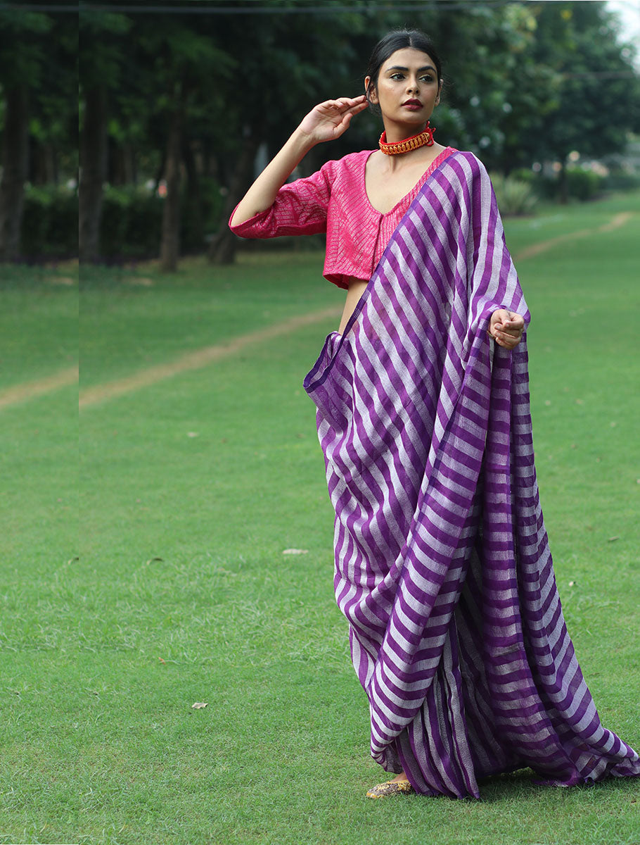 Aparajita Handwoven Linen Saree - Bageecha