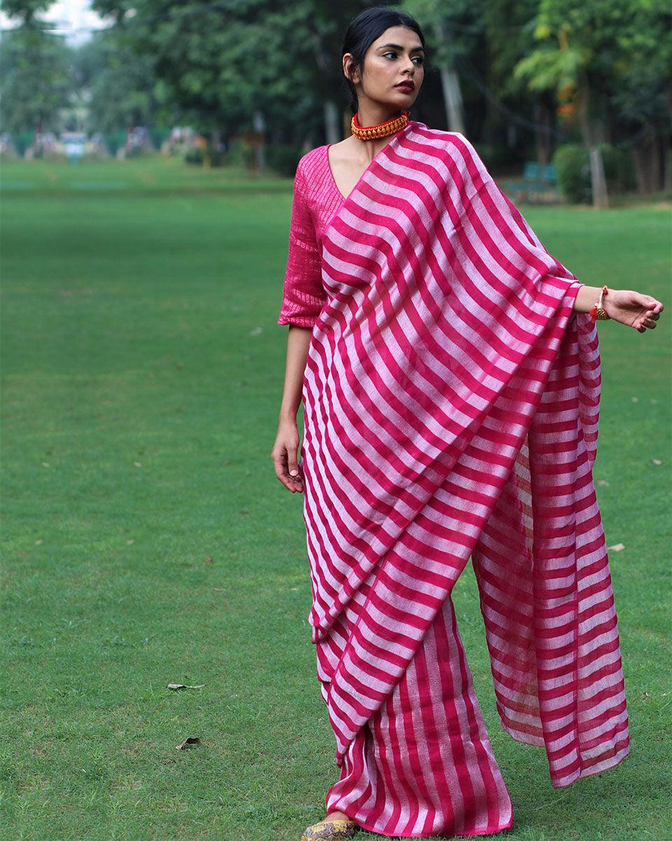 Gulaab Handwoven Linen Saree - Bageecha