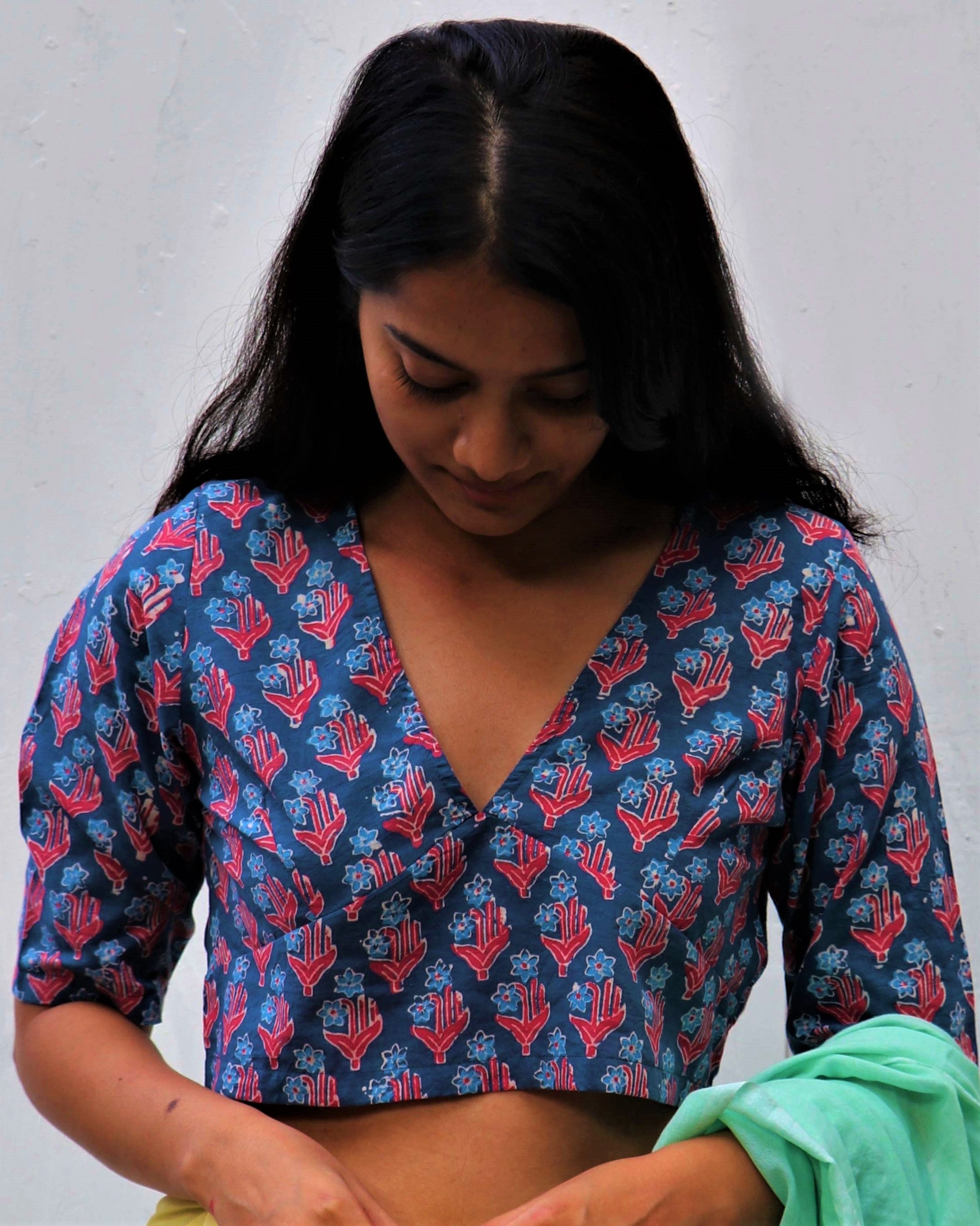 Midnight Calm Hand Block-Printed Cotton Blouse - Neelanjali