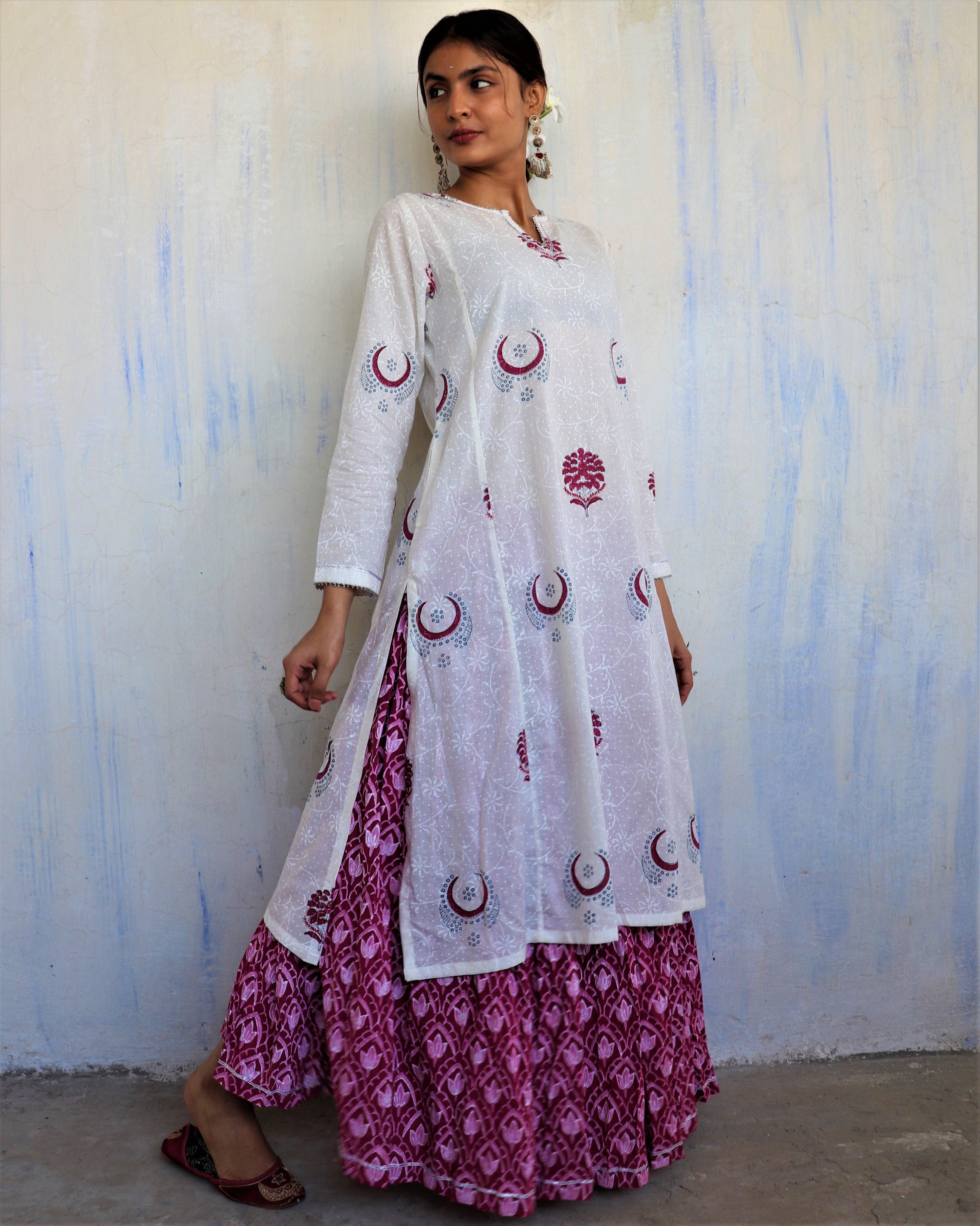 Earth Aura Handblock Cotton Skirt-LD