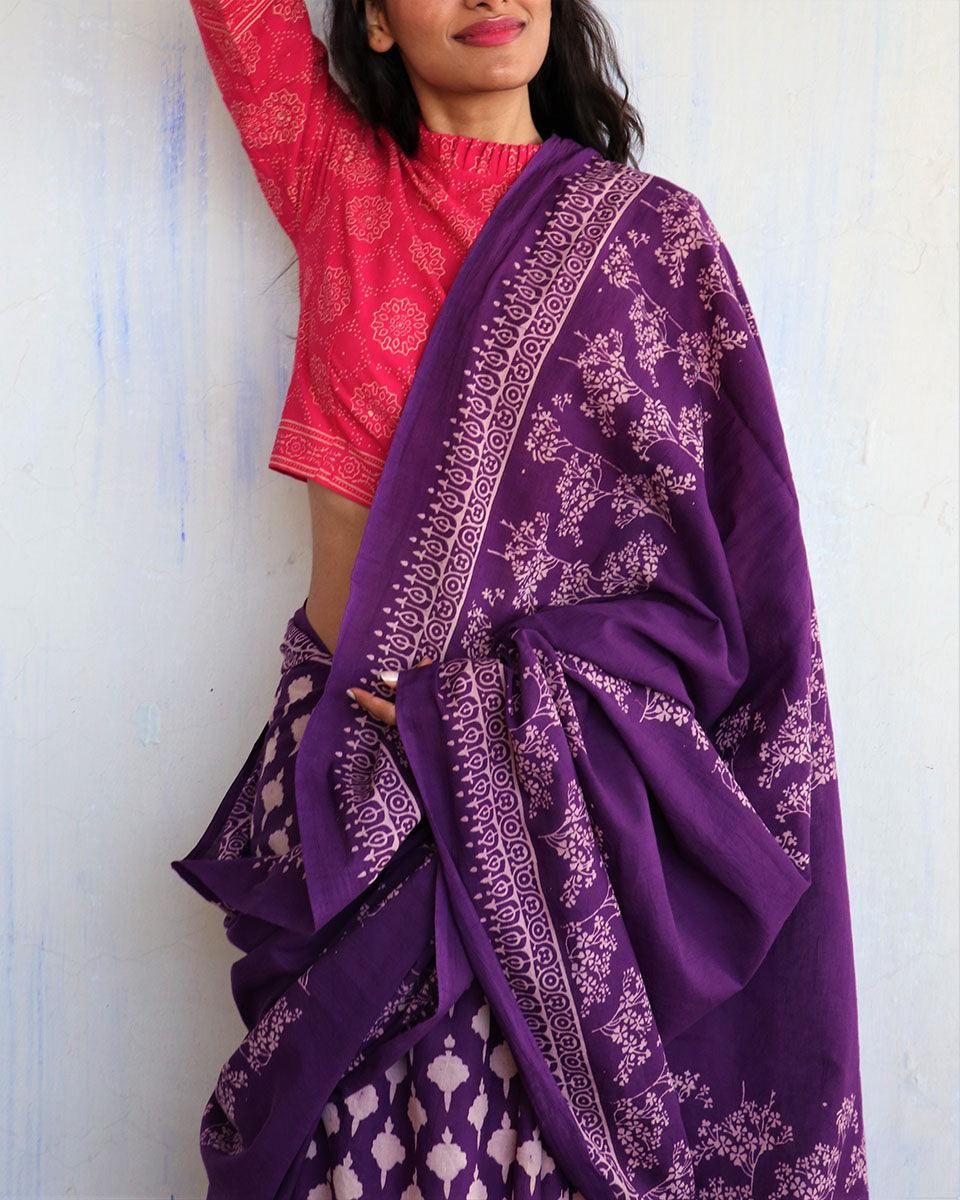Cotton Saree | Sarees | Saree for women | Purple saree | Saree designs | Saree for farewell | Chidiyaa