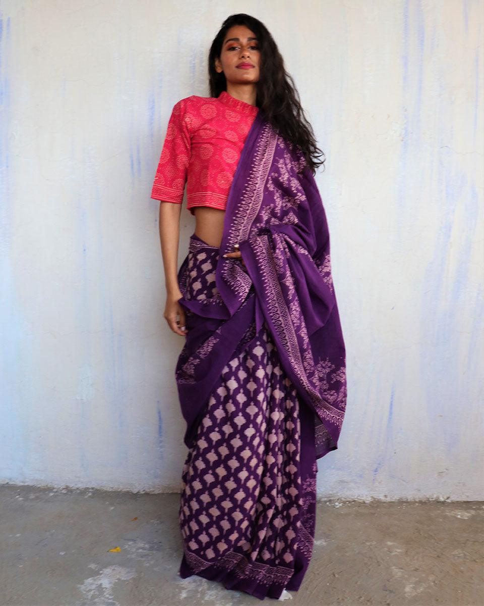 Cotton Saree | Sarees | Saree for women | Purple saree | Saree designs | Saree for wedding | Chidiyaa