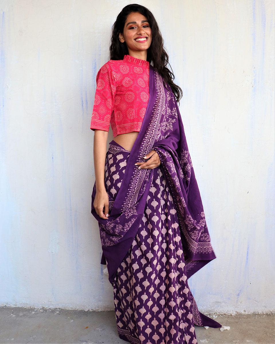 Cotton Saree | Sarees | Saree for women | Purple saree | Saree designs | Saree for wedding | Chidiyaa