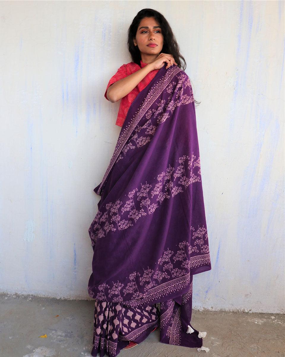 Cotton Saree | Sarees | Saree for women | Purple saree | Saree designs | Saree for wedding | Chidiyaa