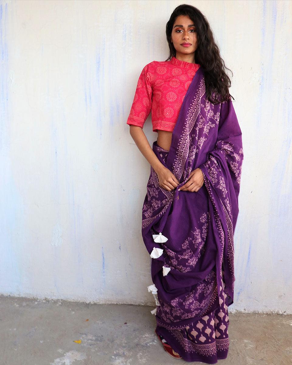 Cotton Saree | Sarees | Saree for women | Purple saree | Saree designs | Saree for wedding | Chidiyaa
