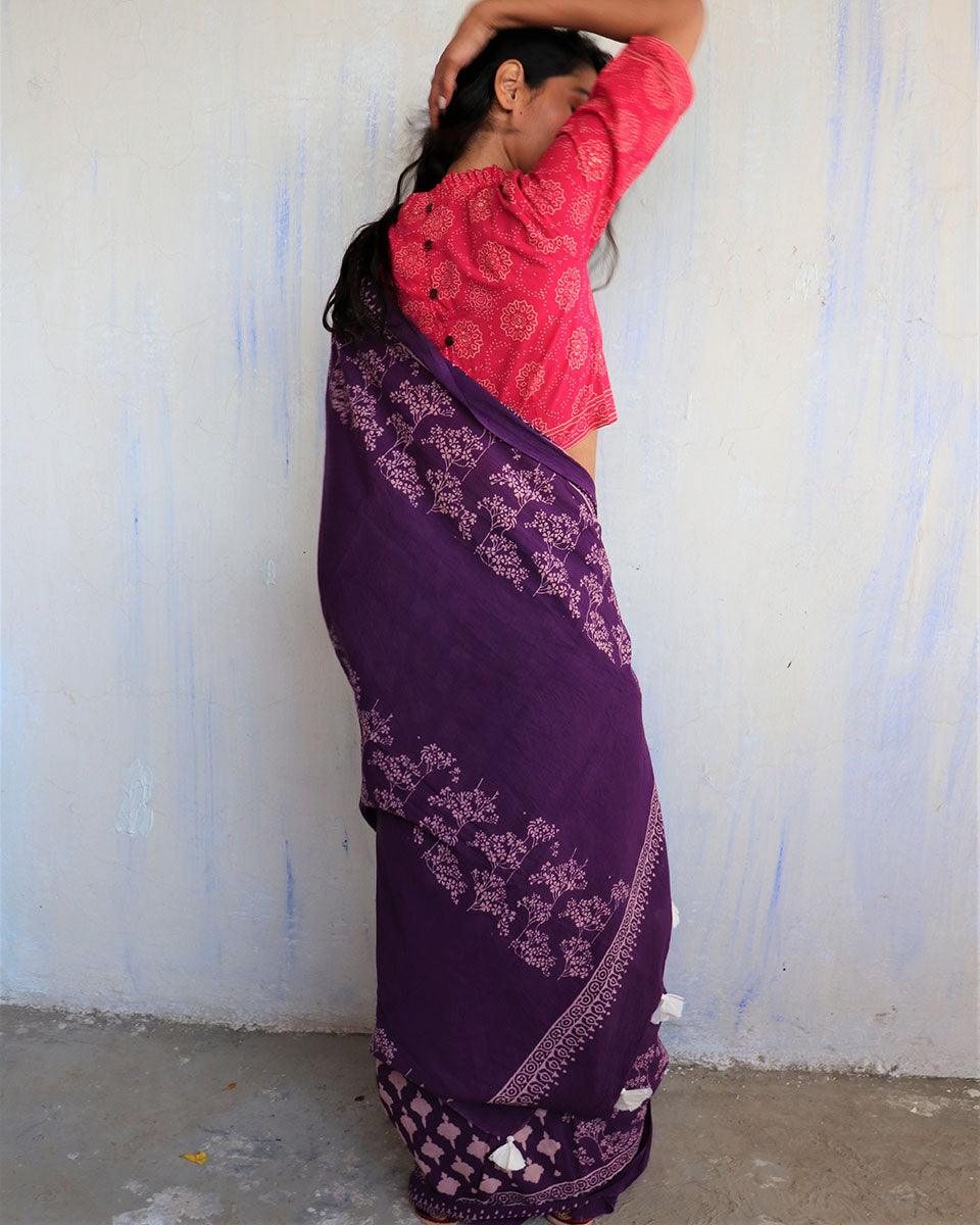 Cotton Saree | Sarees | Saree for women | Purple saree | Saree designs | Saree for wedding | Chidiyaa