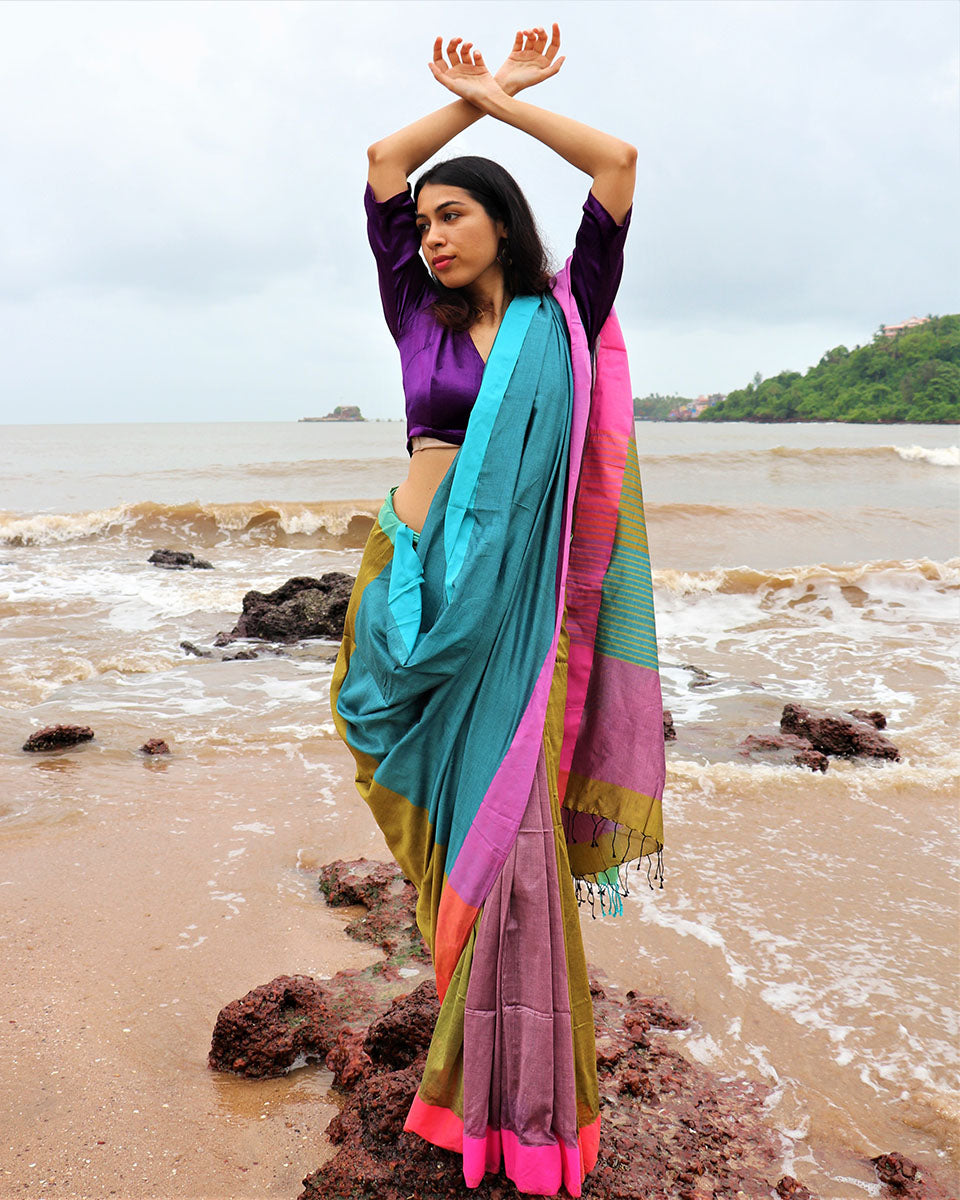 Nilaay Handwoven Cotton Saree- Holi