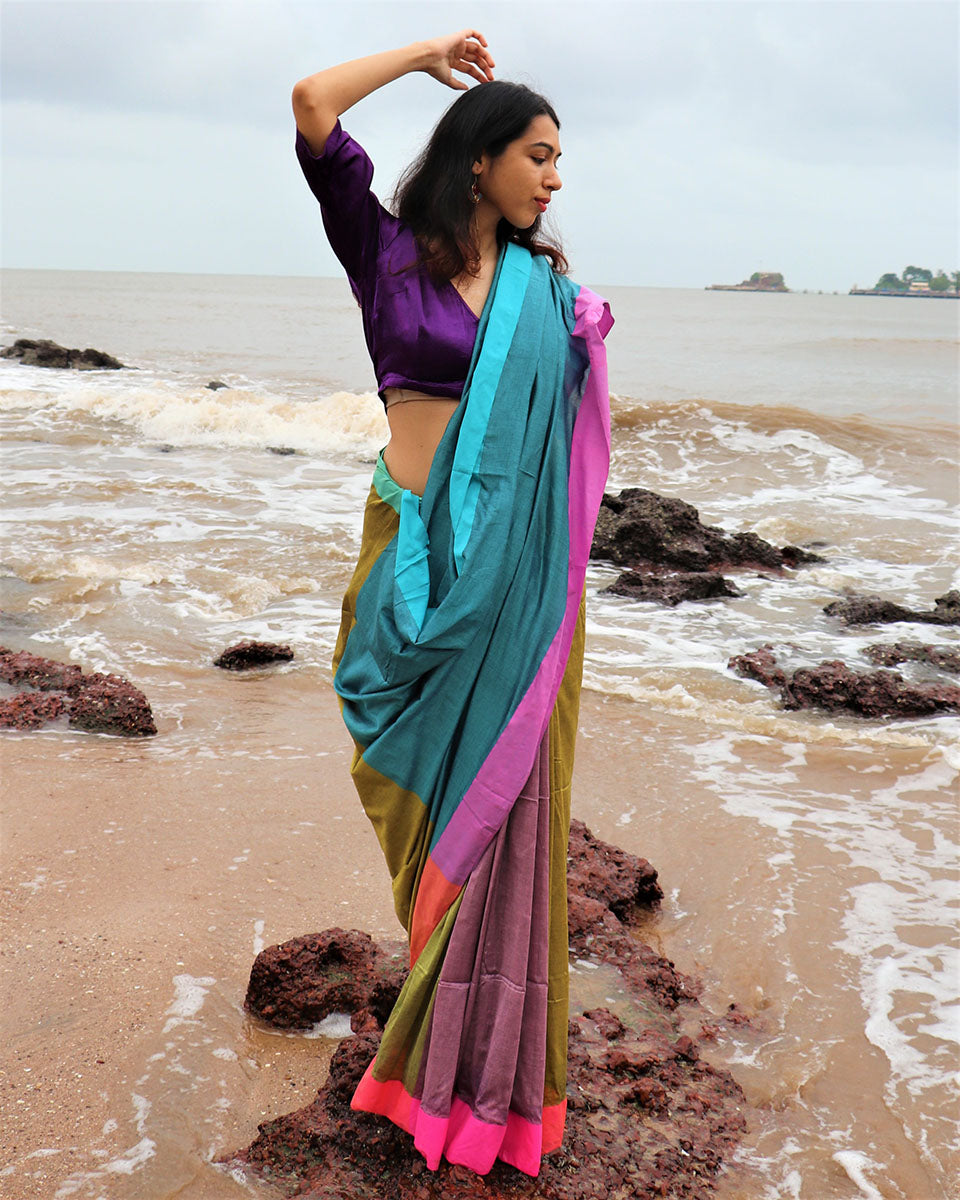 Nilaay Handwoven Cotton Saree- Holi