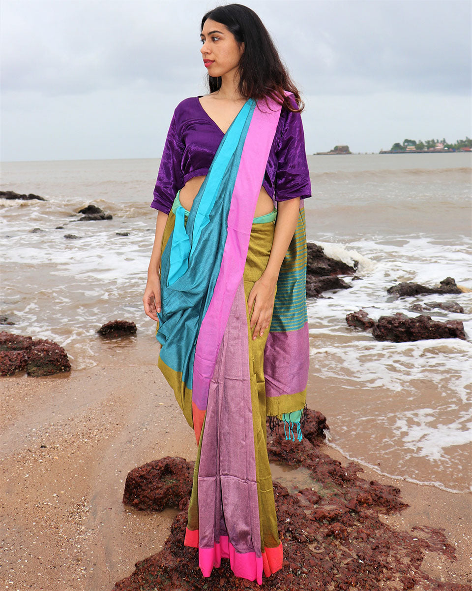 Nilaay Handwoven Cotton Saree- Holi