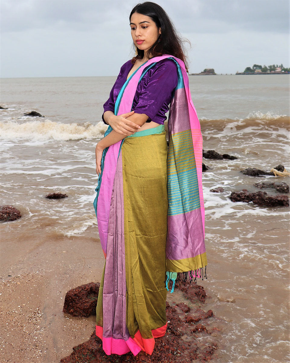 Nilaay Handwoven Cotton Saree- Holi