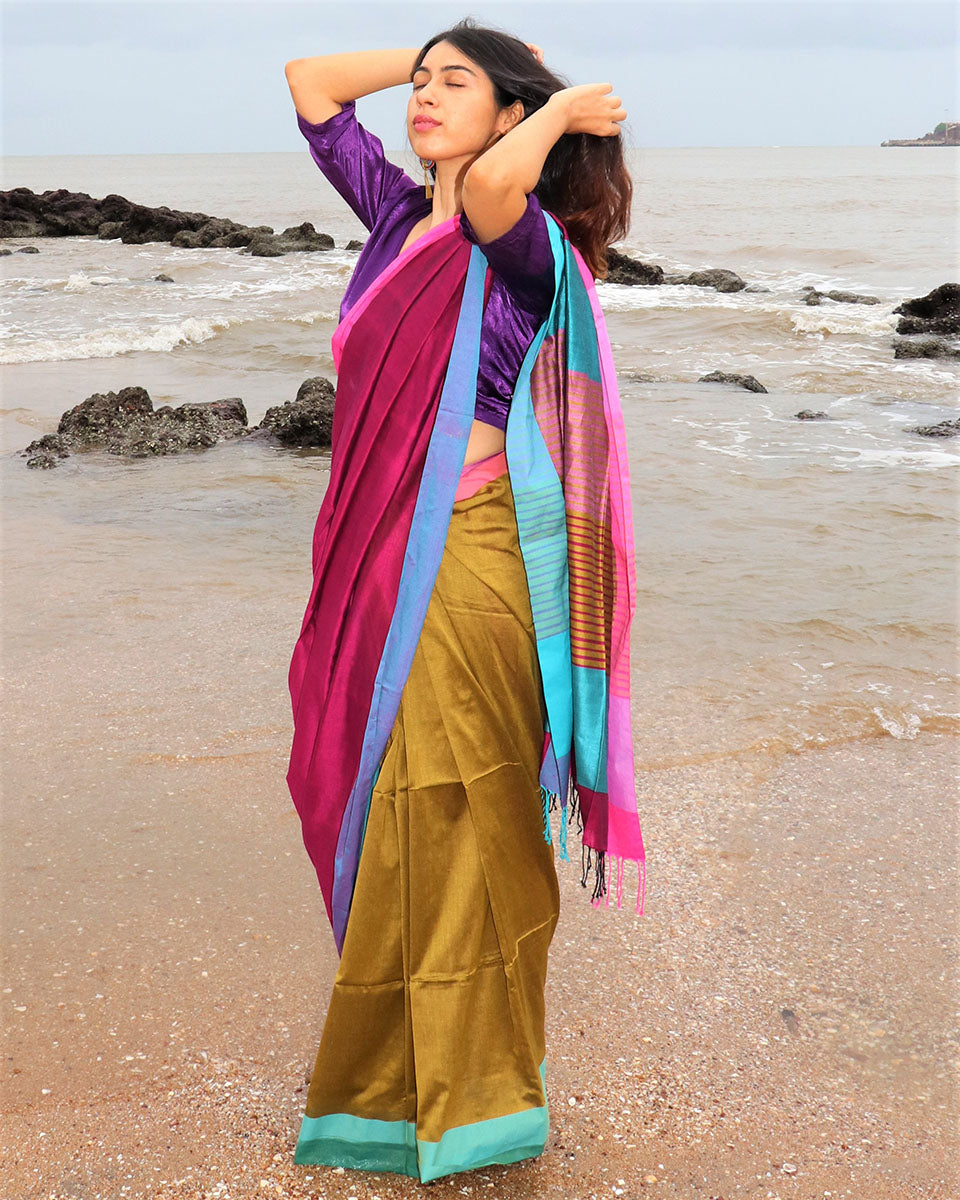Gulaabi Handwoven Cotton Saree - Holi