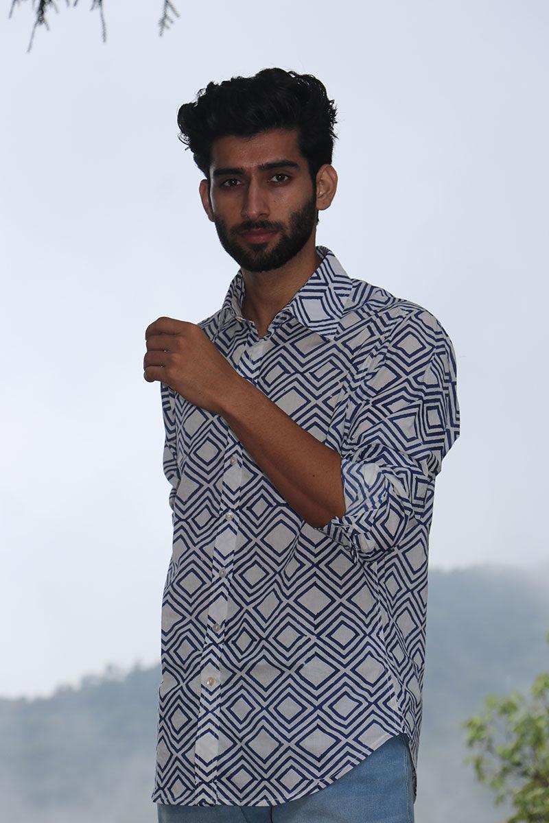 Ivory Block Printed Cotton Shirt