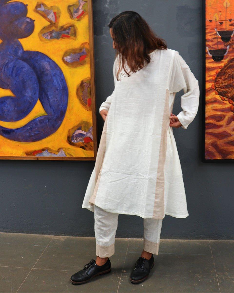 Handwoven Cotton Milk Kurta Set-Mog