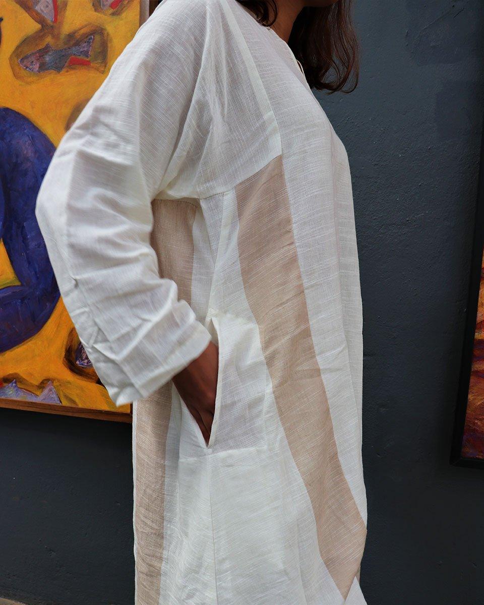 Handwoven Cotton Milk Kurta Set-Mog