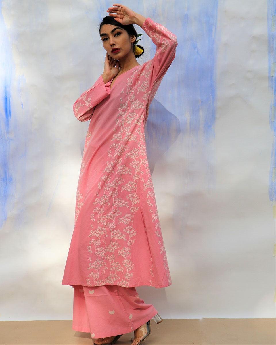 Gulabi Resham Hand Block printed Pure Cotton Kurta - LD