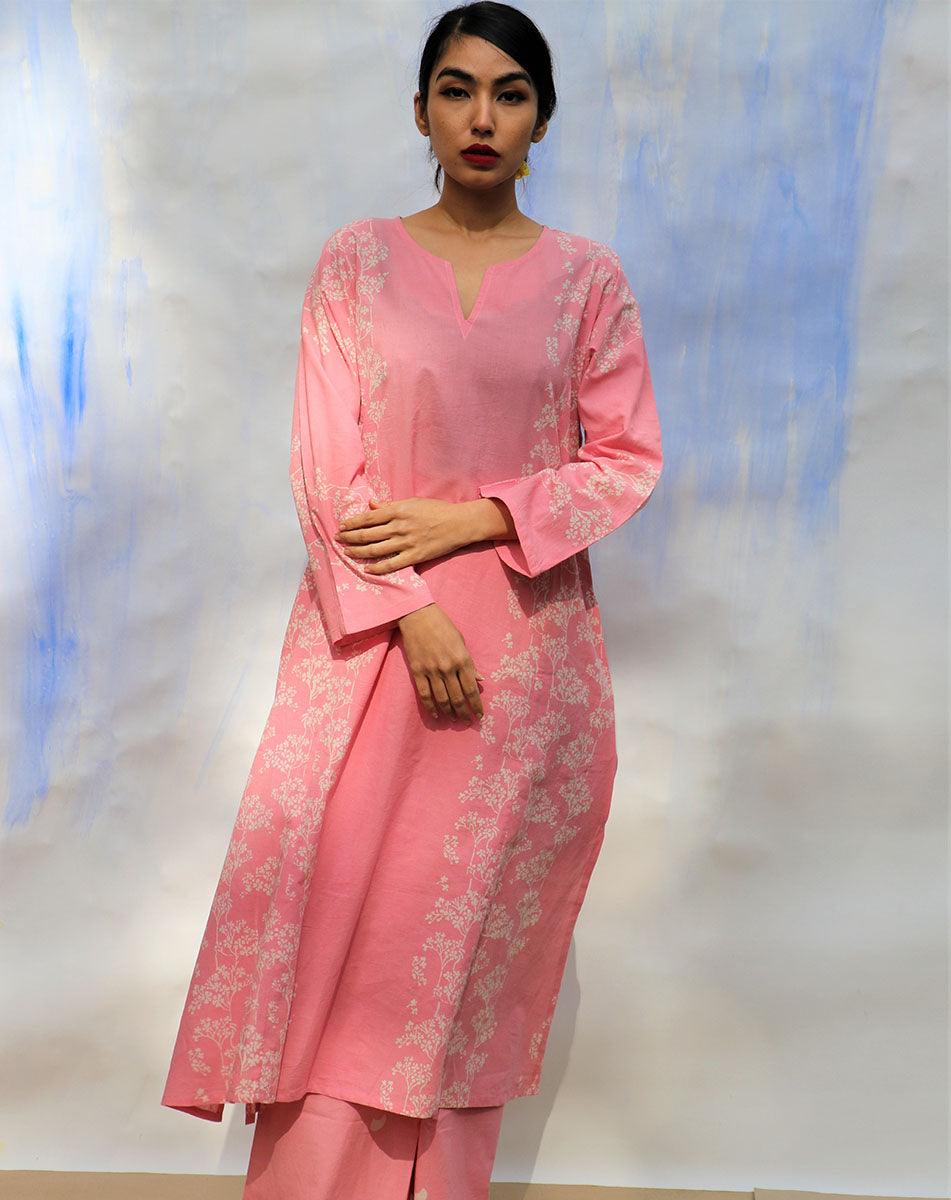 Gulabi Resham Hand Block printed Pure Cotton Kurta - LD