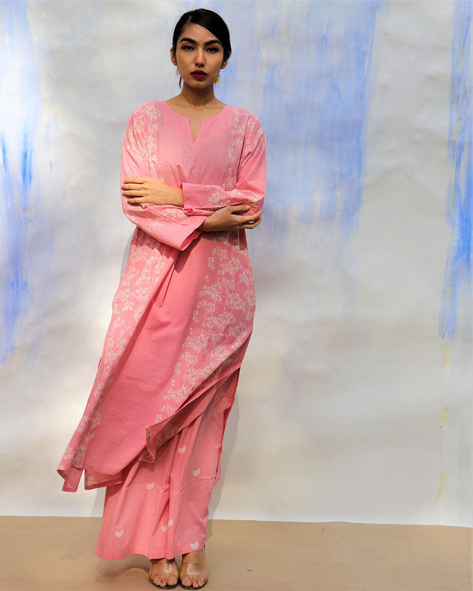 Gulabi Resham Hand Block printed Pure Cotton Kurta - LD