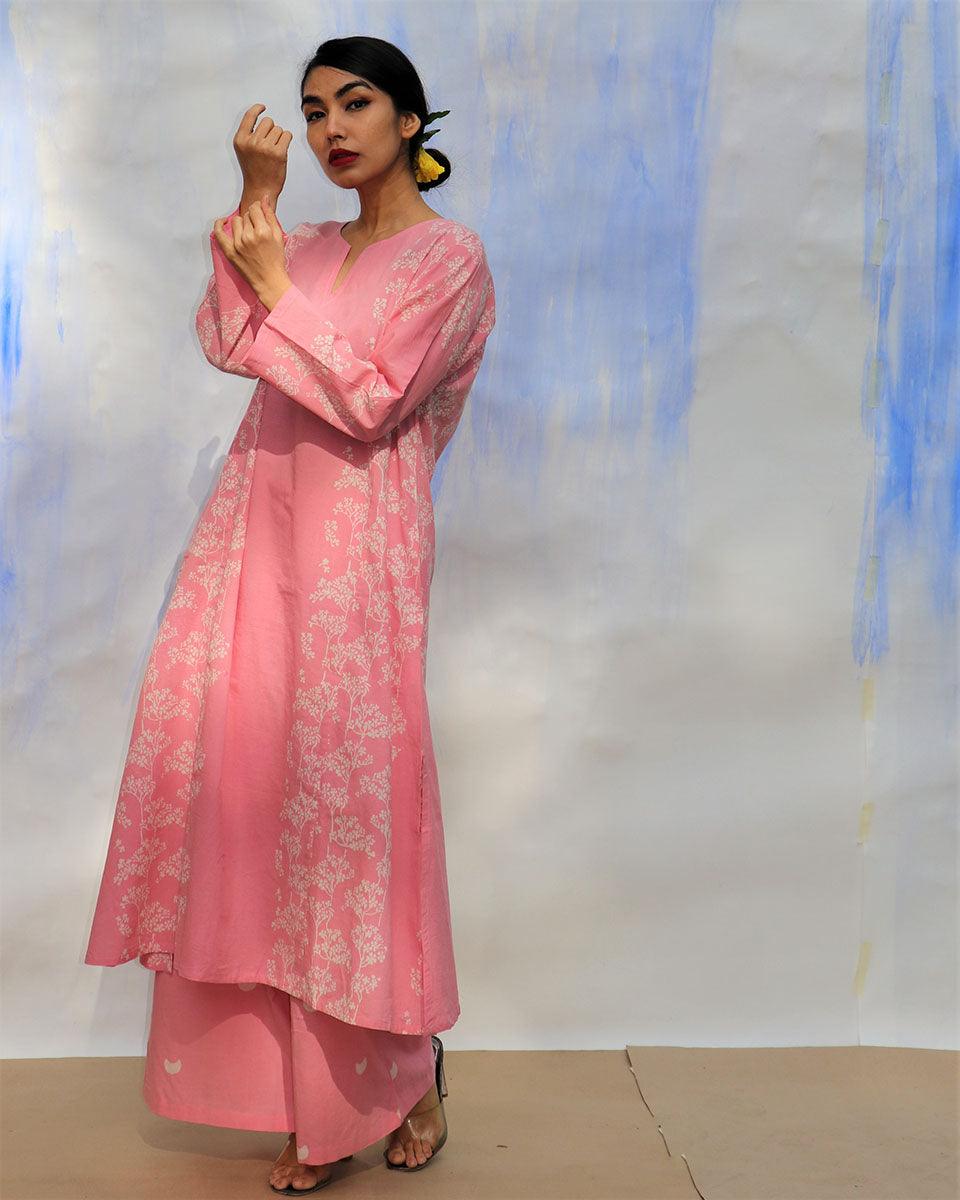 Gulabi Resham Hand Block printed Pure Cotton Kurta - LD