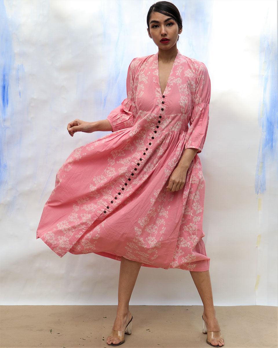 Buy Pink Front Open Pure Cotton Dress | Cotton Dress | Dresses S Buy Pink Front Open Pure Cotton Dress | Cotton Dress | Dresses S