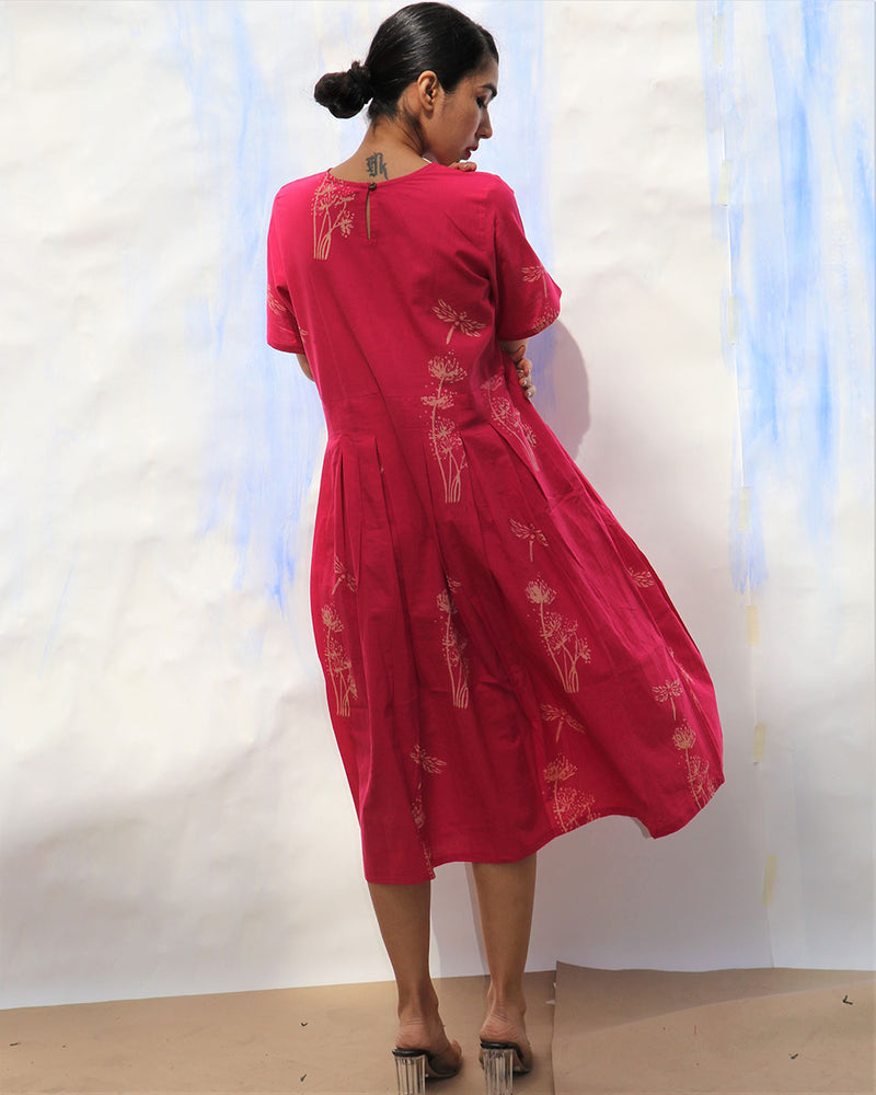 Rani Handprinted Pure Cotton Wildflower Dress -Skd