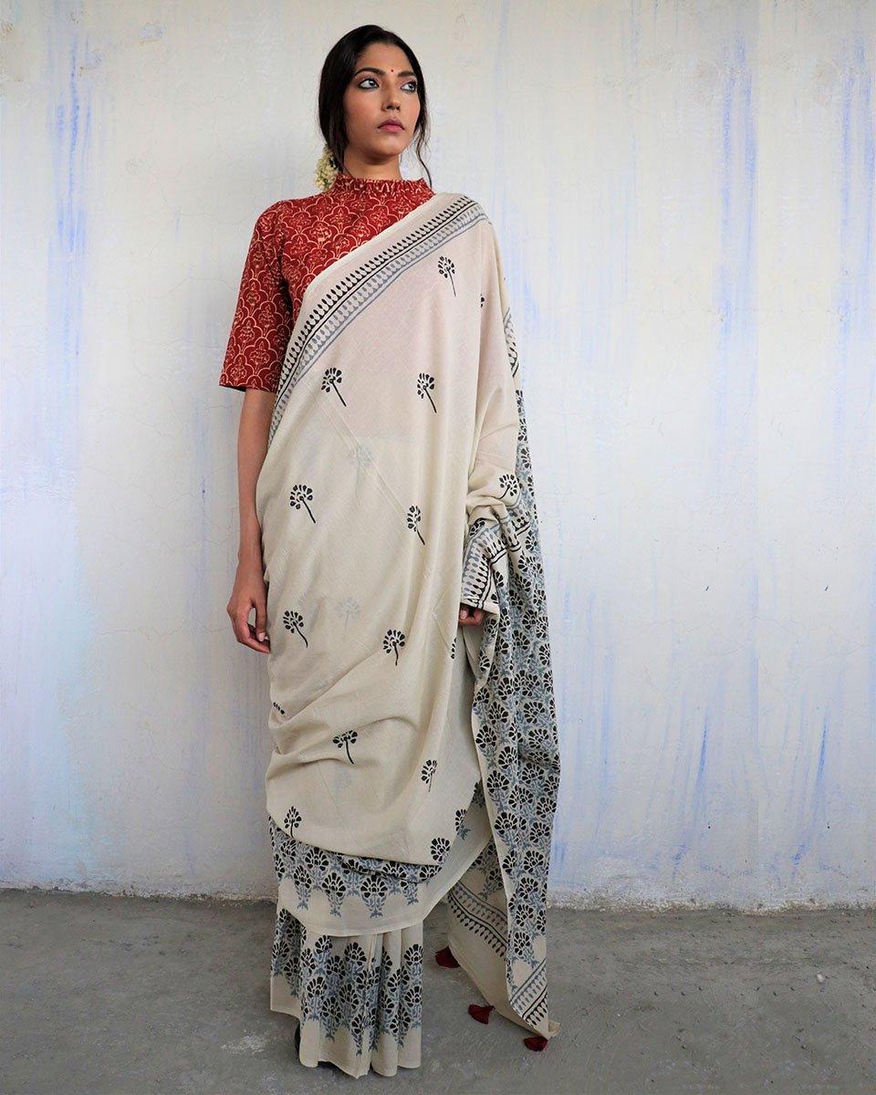 Ivory Cotton sarees | Saree design | Cotton saree for women | Chidiyaa