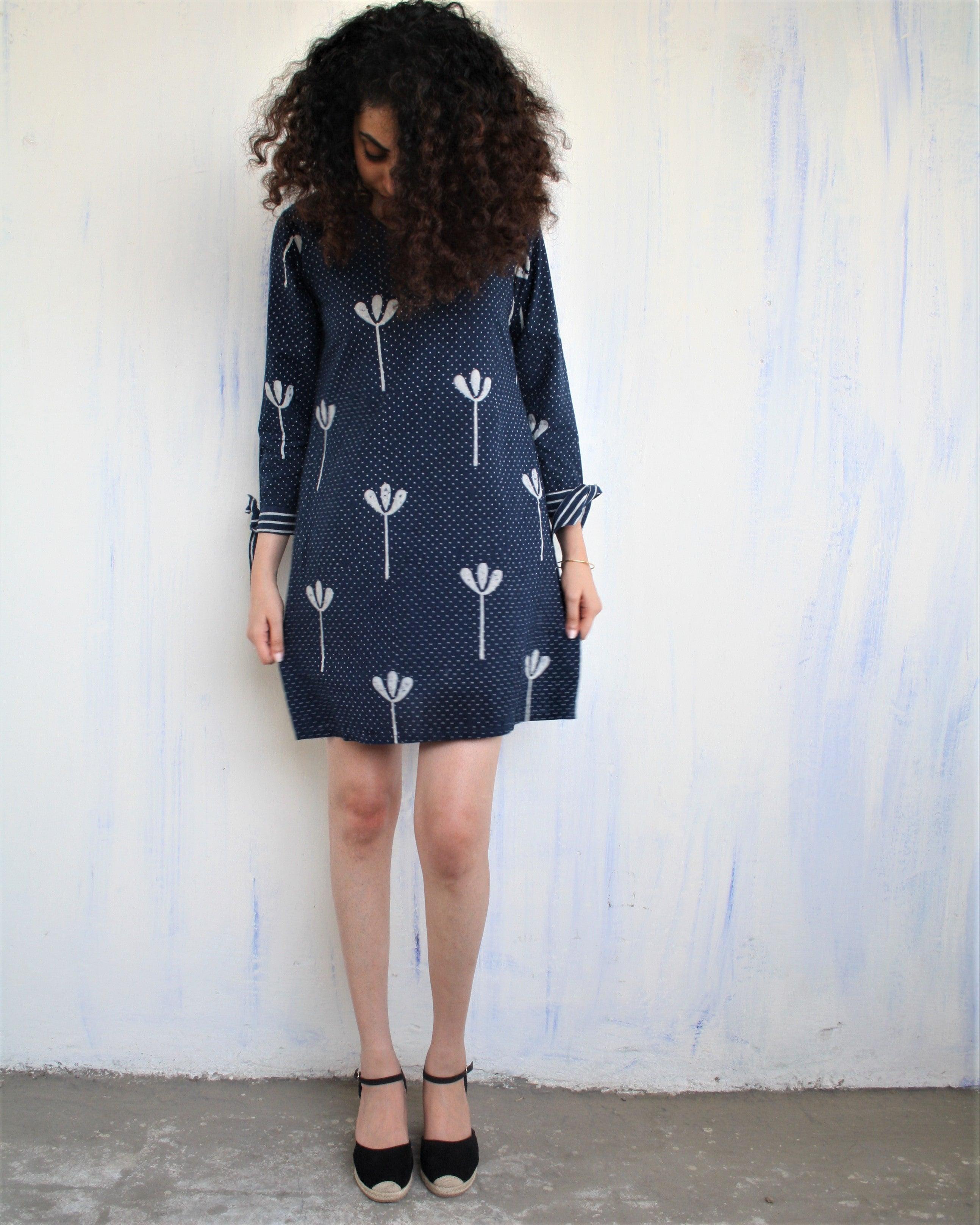 Buy Blue Floral Printed Cotton Dress Dress one piece for women