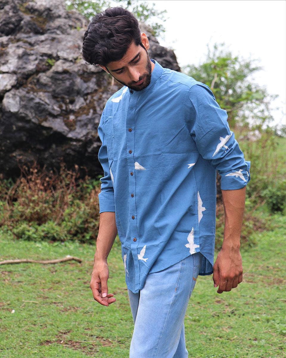 Blue Flyon Block Printed Cotton Shirt