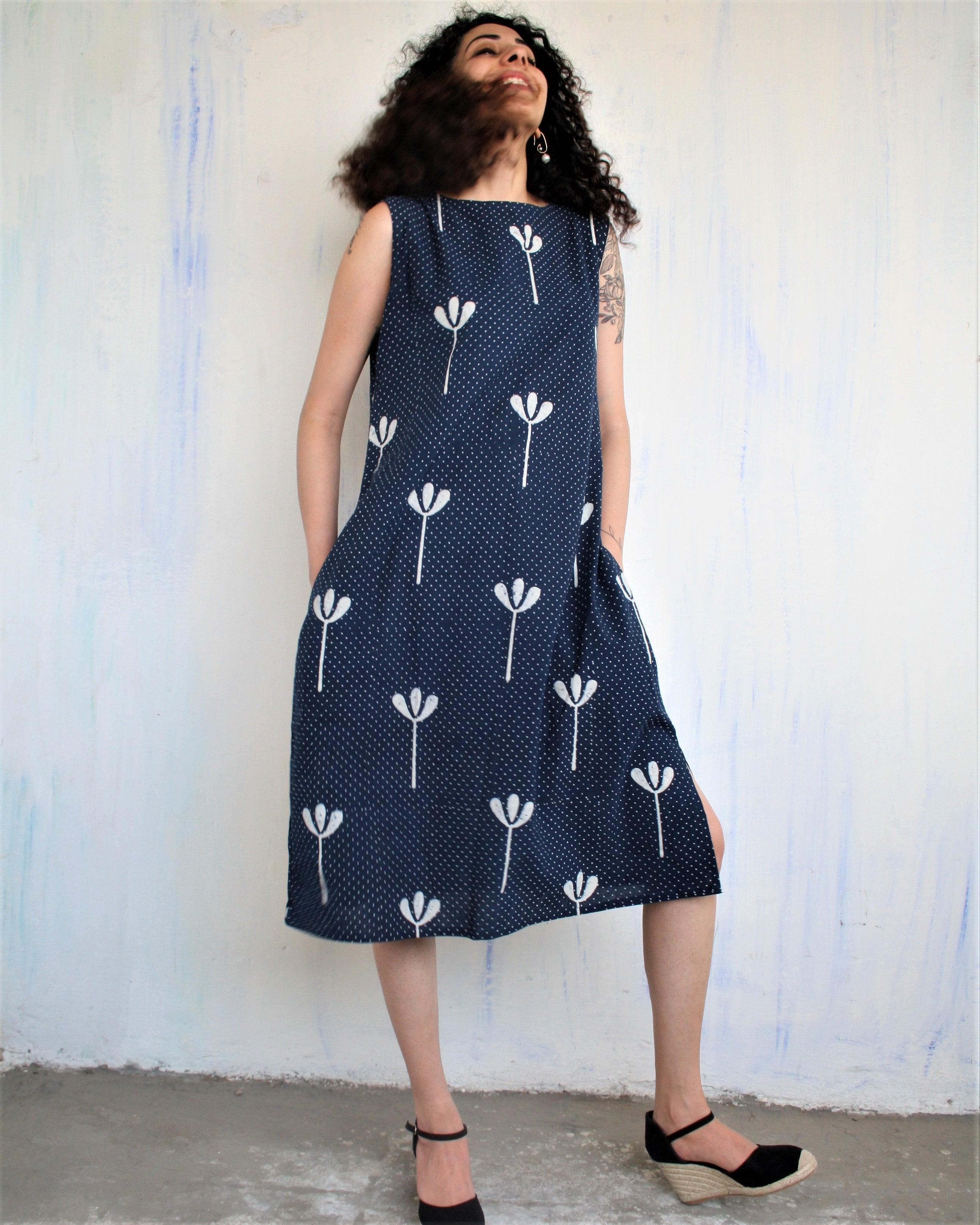 Buy Blue Flora Cotton Dress Dresses Dresses designs