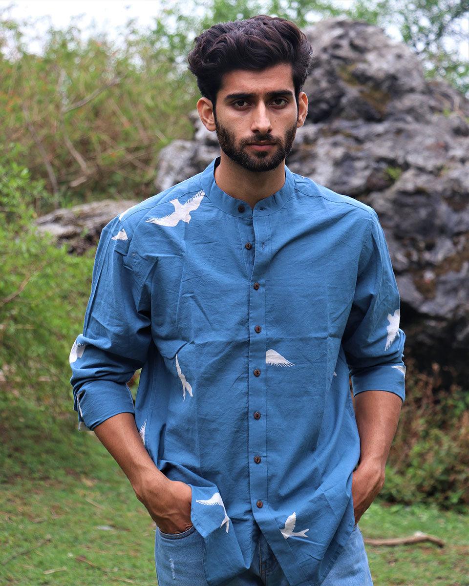 Blue Flyon Block Printed Cotton Shirt