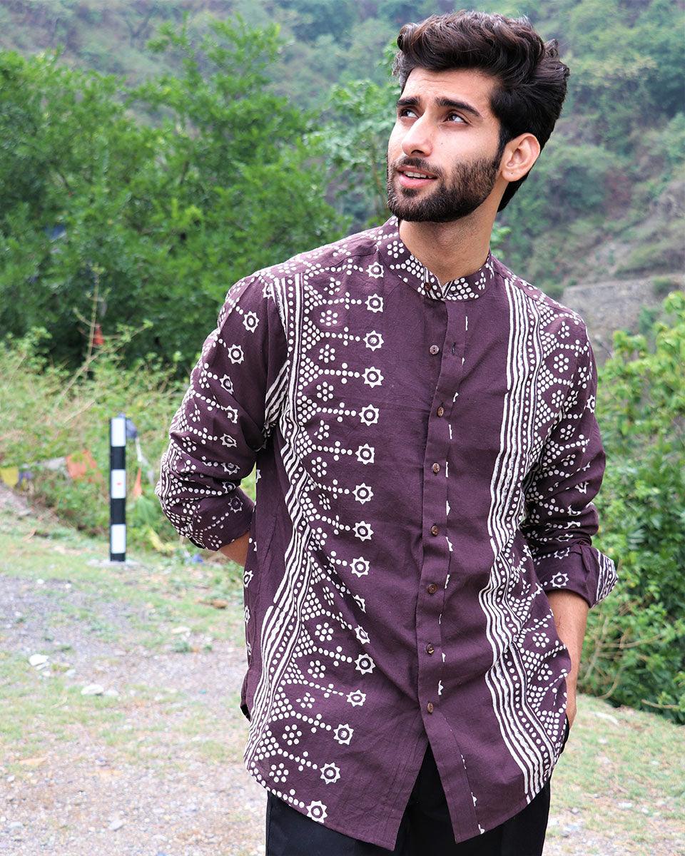 Brown Block Printed Cotton Shirt