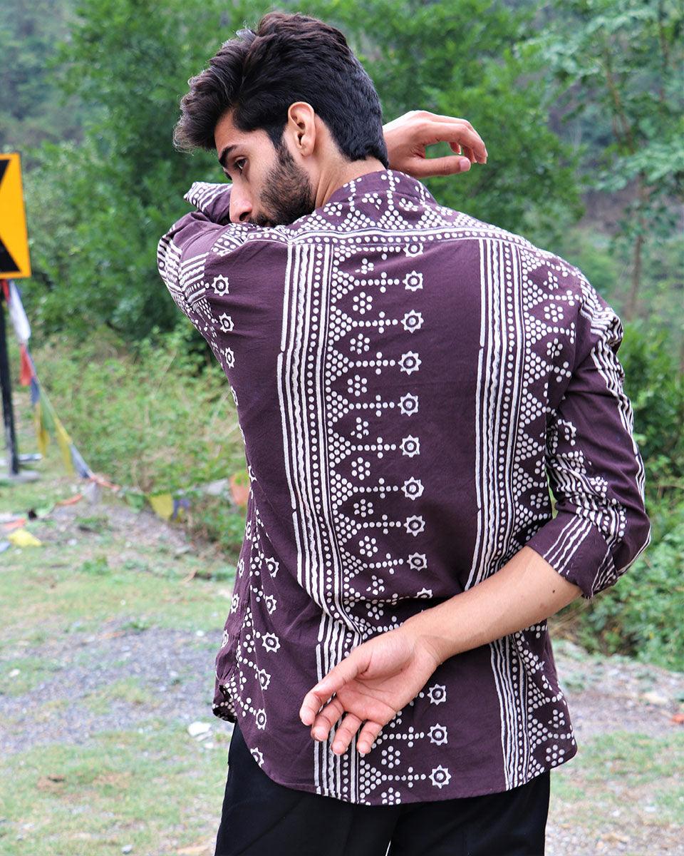 Brown Block Printed Cotton Shirt