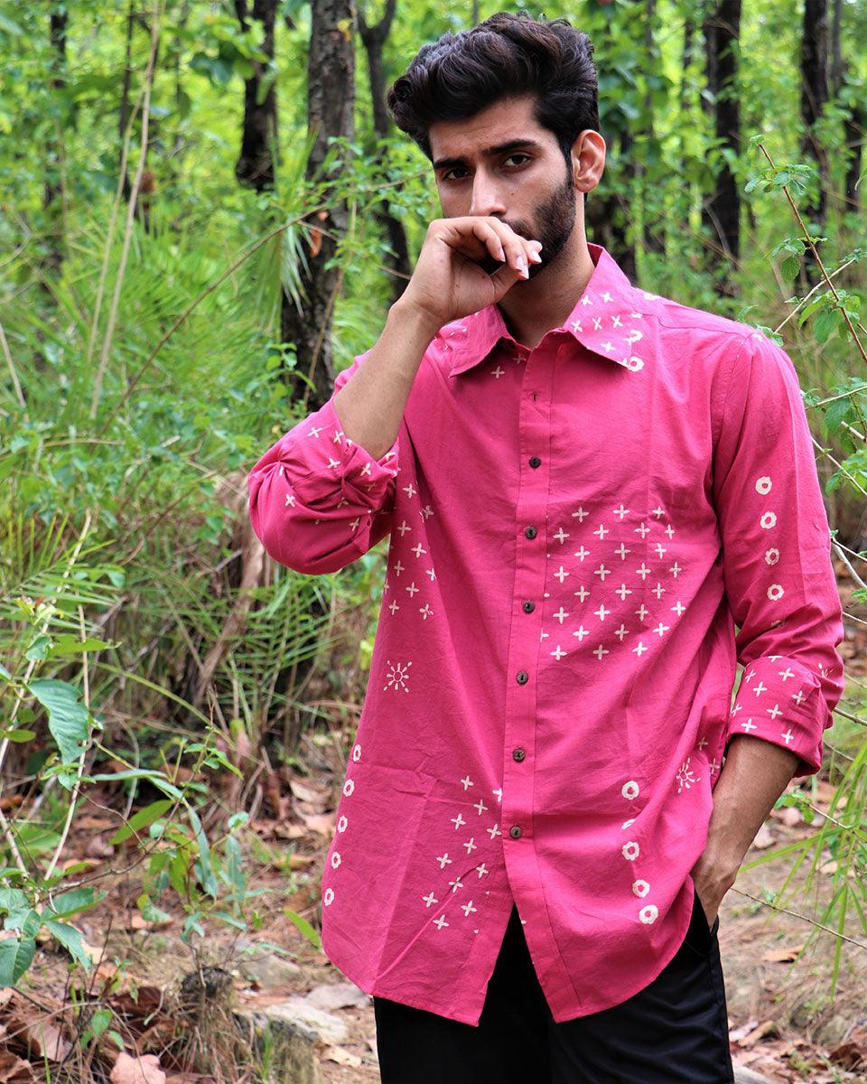Pink Block Printed Cotton Shirt