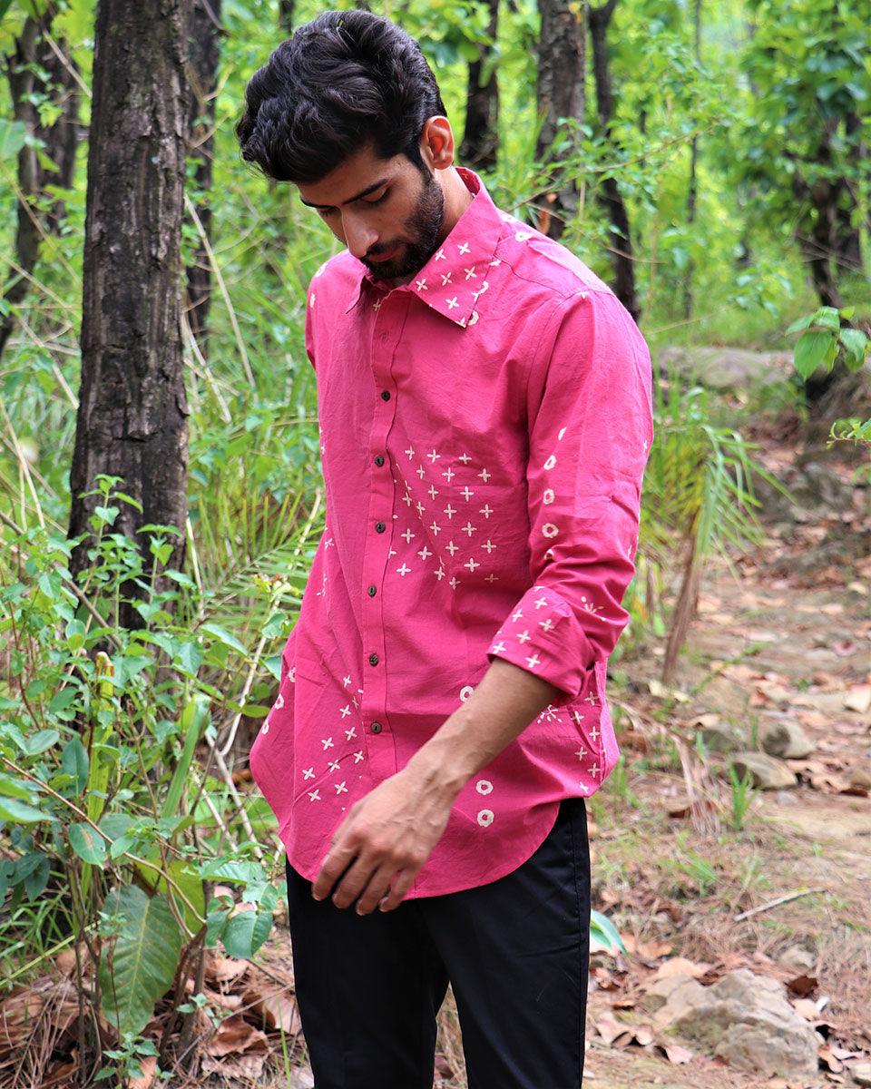 Pink Block Printed Cotton Shirt