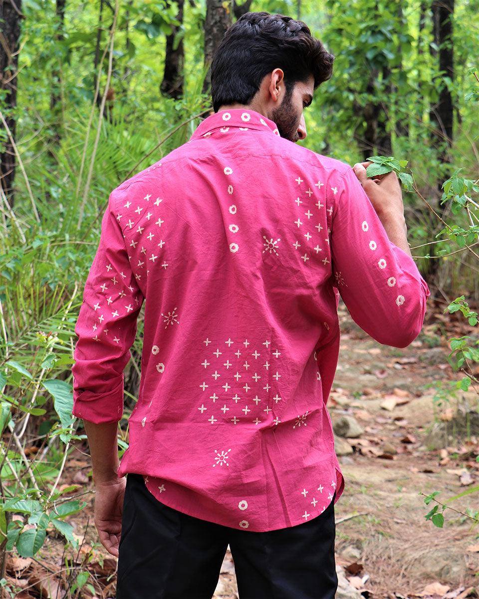 Pink Block Printed Cotton Shirt
