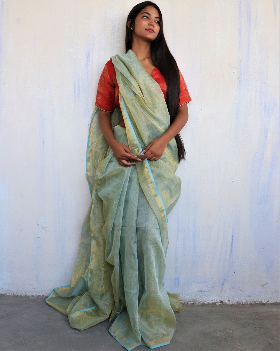 Nidhi Handwoven Linen Saree-Melting Moonn