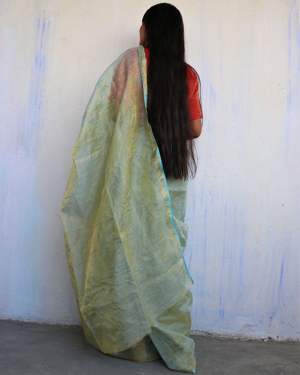 Nidhi Handwoven Linen Saree-Melting Moonn