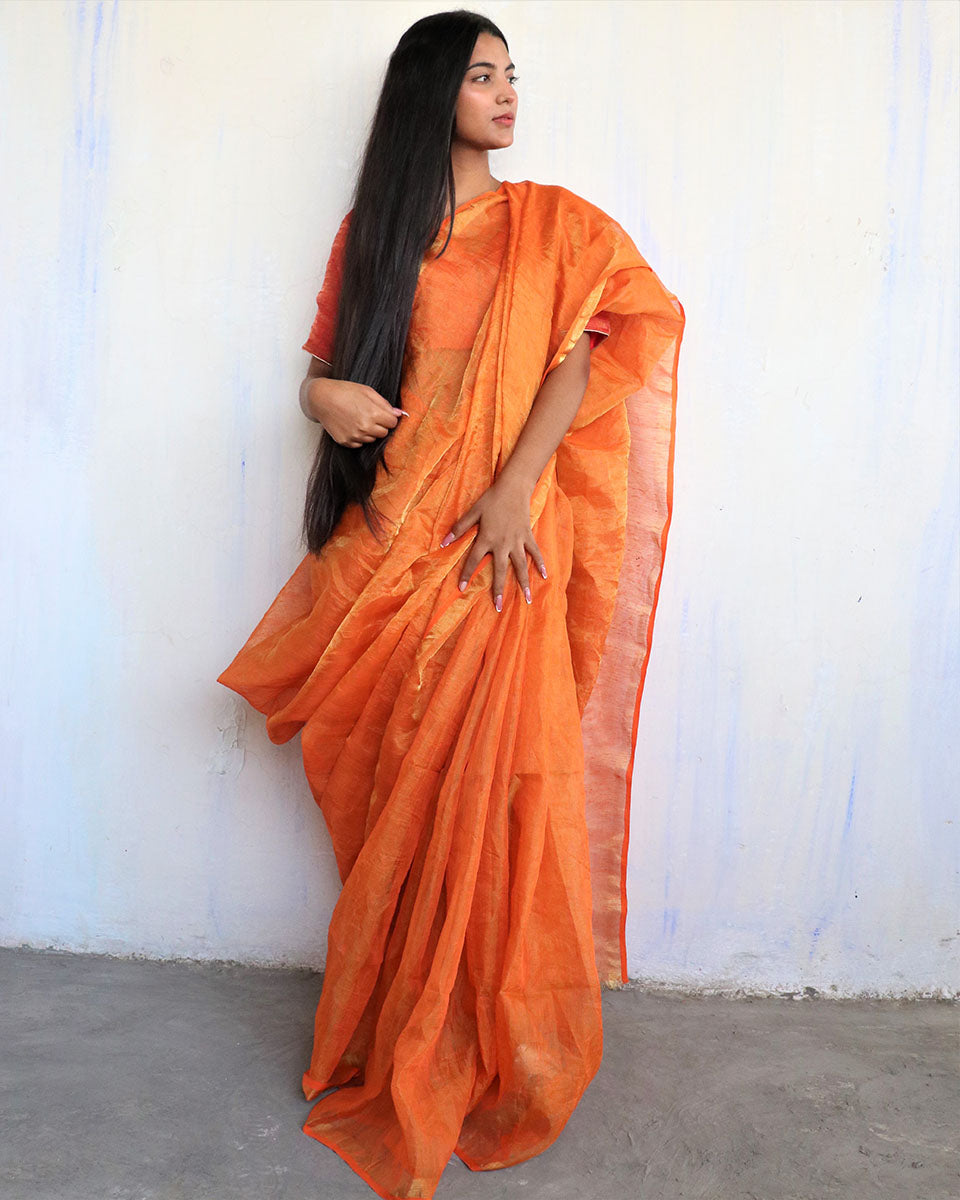 Linen saree | Linen zari saree | Linen saree online | Chidiyaa