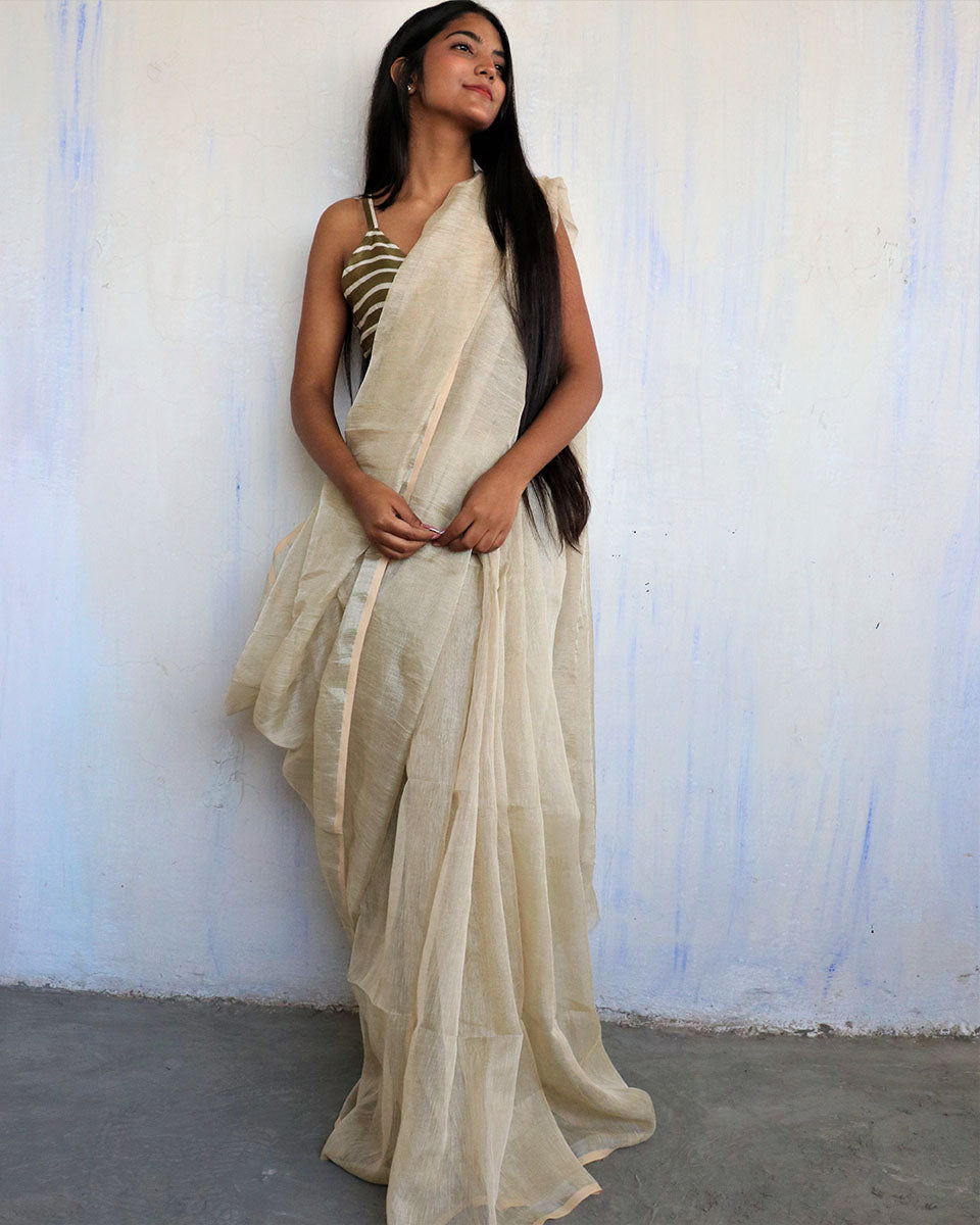 Linen saree | Linen zari saree | Linen saree online | Chidiyaa