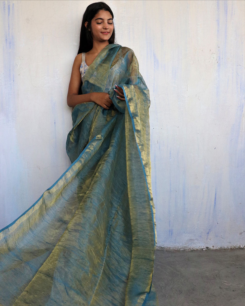 Linen saree | Linen zari saree | Linen saree online | Linen Sarees | Chidiyaa
