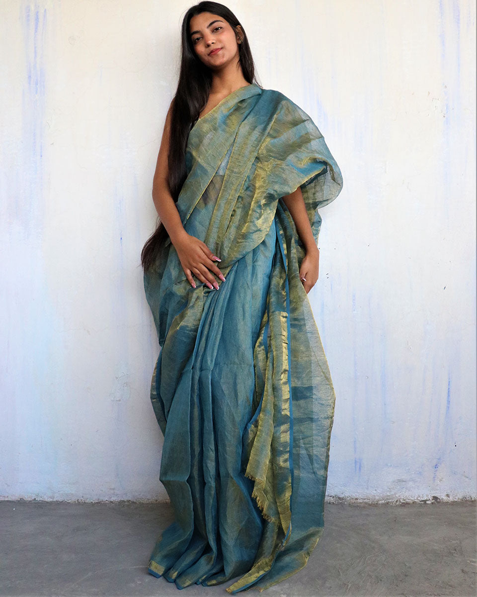 Linen saree | Linen zari saree | Linen saree online | Linen Sarees | Chidiyaa