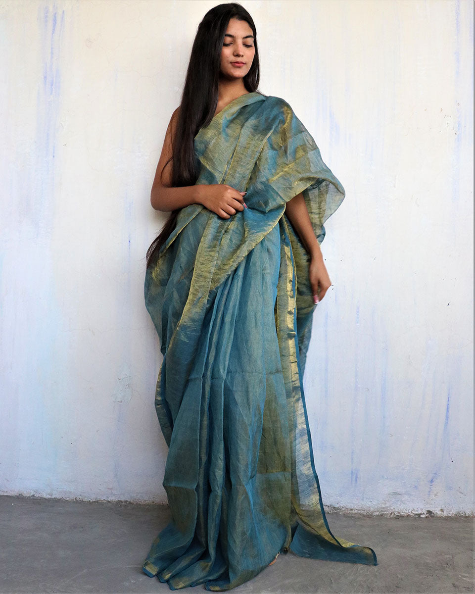 Linen saree | Linen zari saree | Linen saree online | Linen Sarees | Chidiyaa