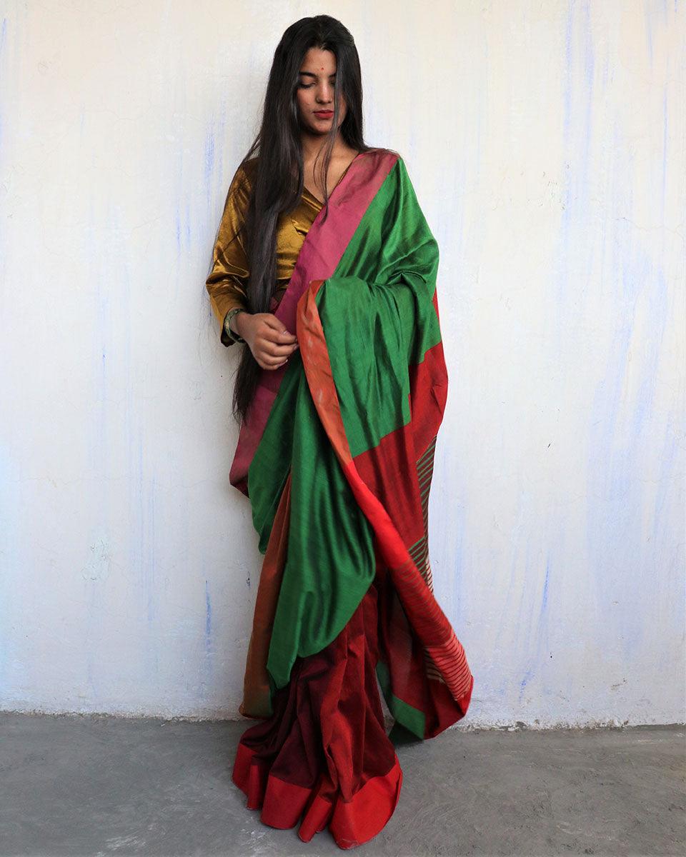 Iqraar Handwoven Pure Cotton Viscose Saree - Holi