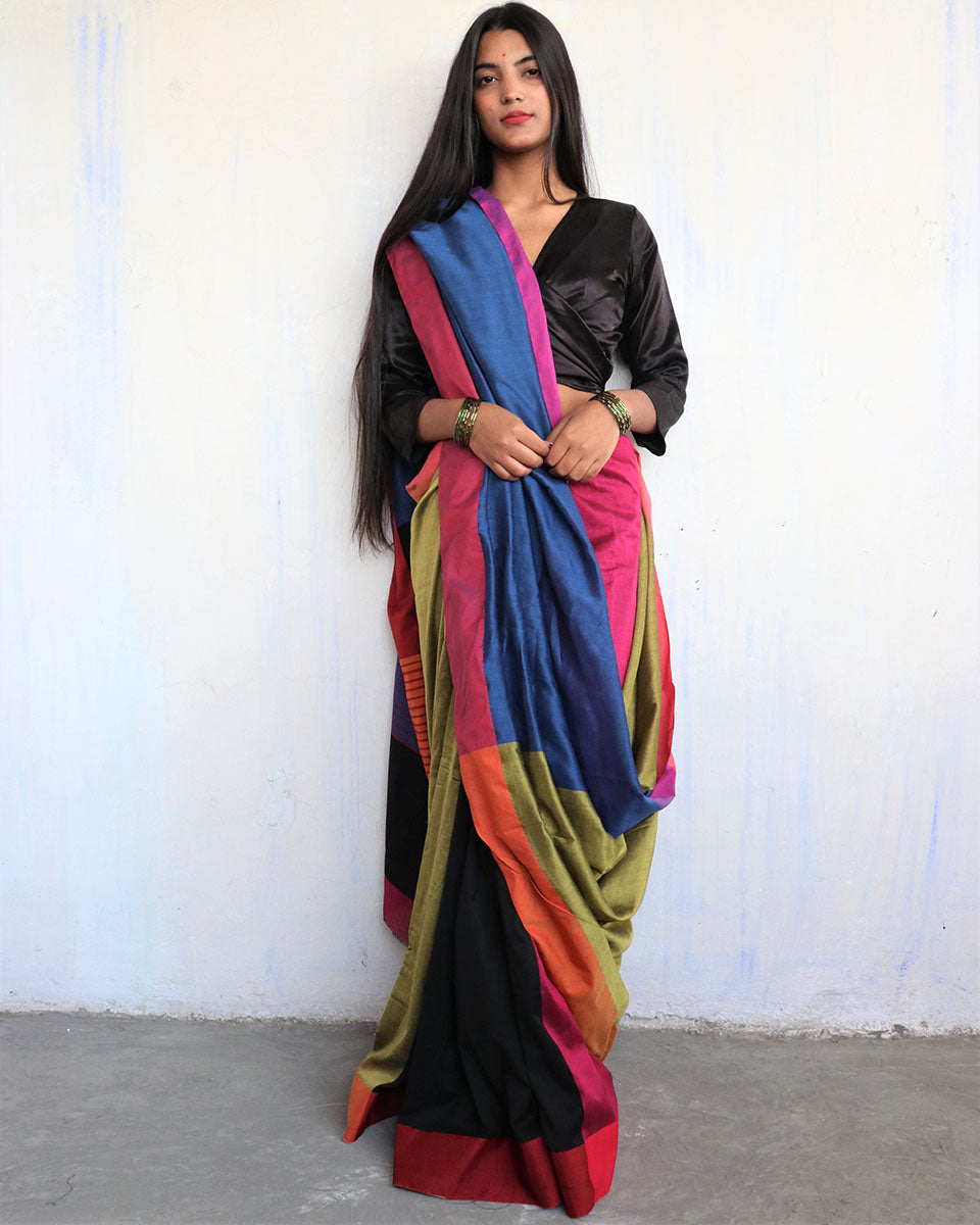 Akanksha Handwoven Pure Cotton Viscose Saree - Holi