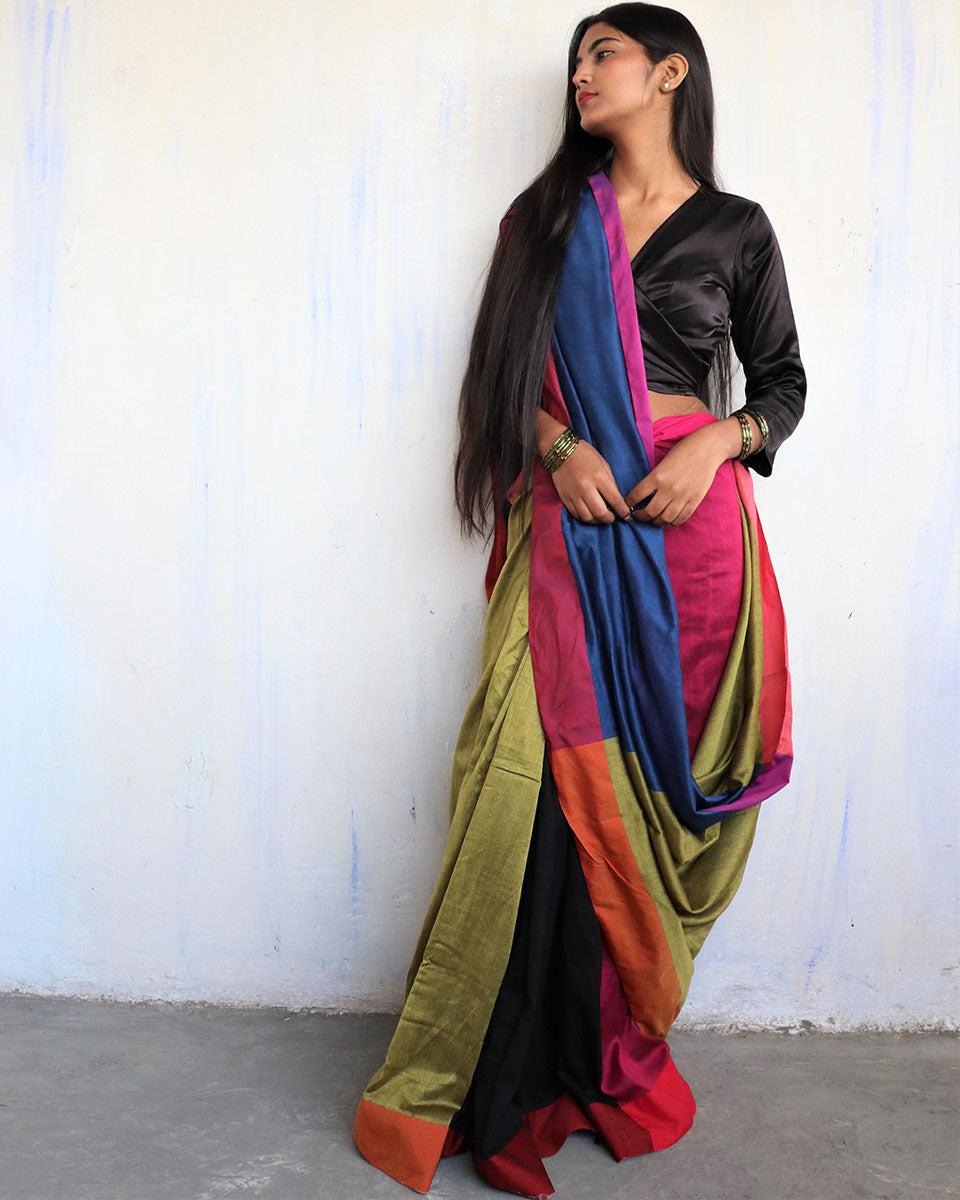Akanksha Handwoven Pure Cotton Viscose Saree - Holi
