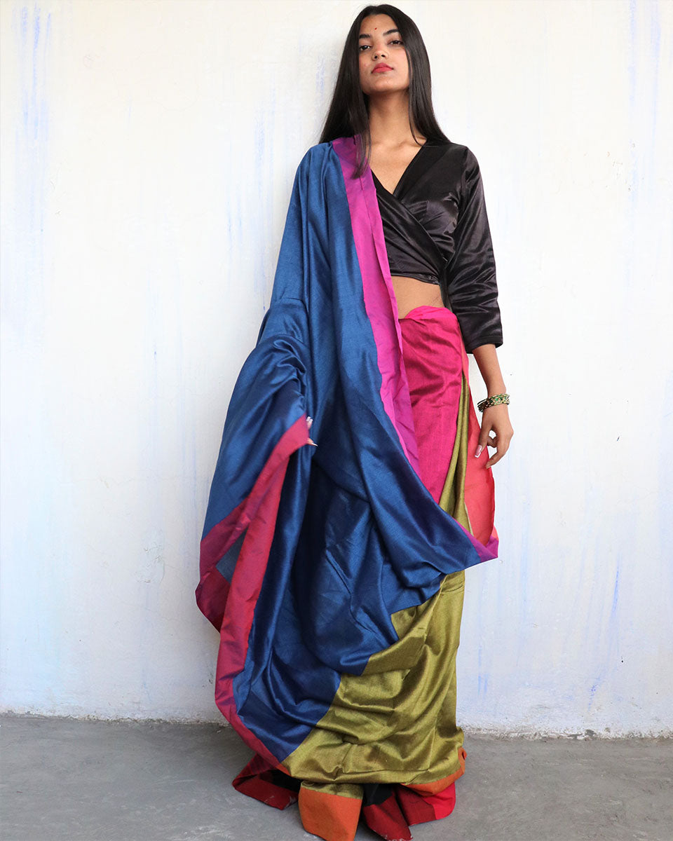Akanksha Handwoven Pure Cotton Viscose Saree - Holi