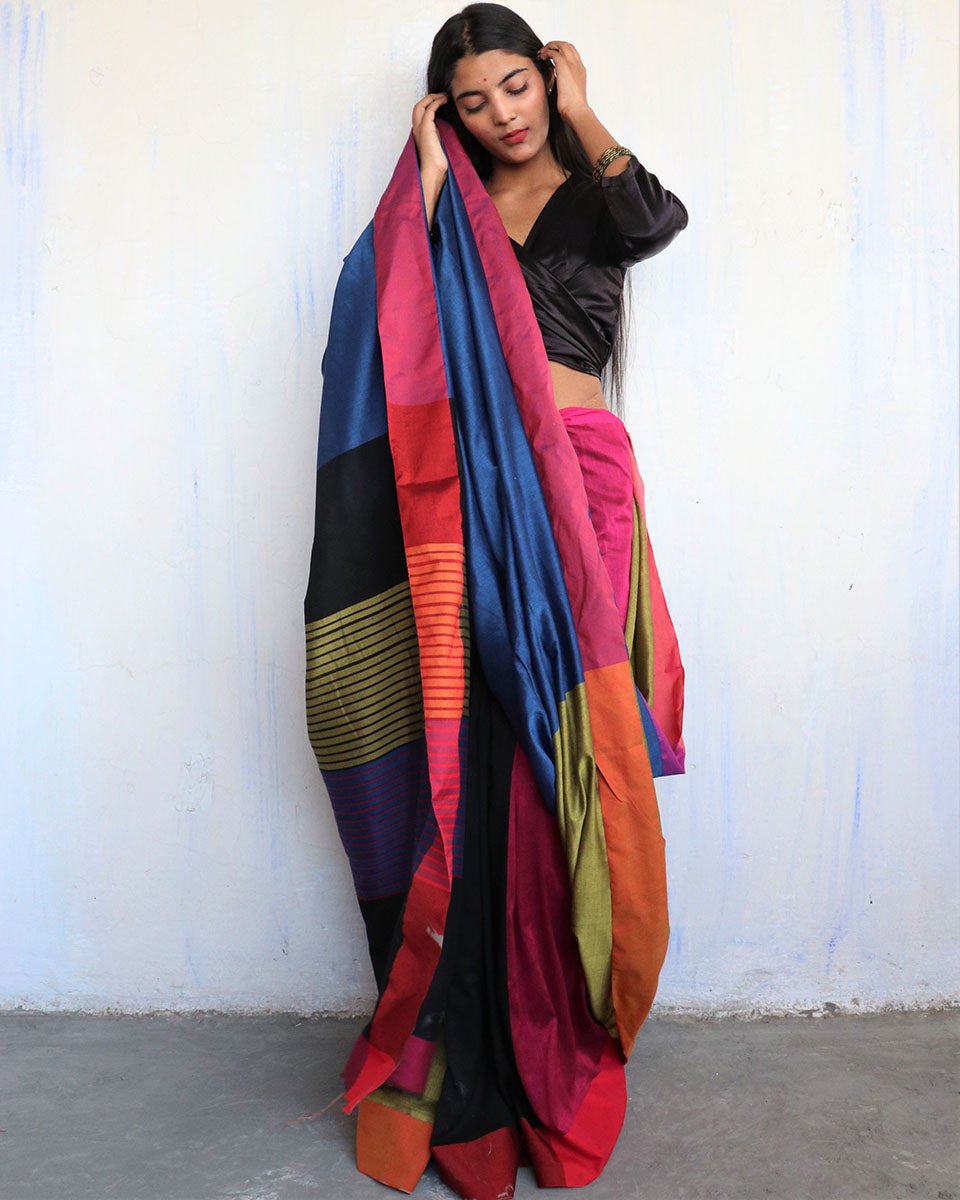 Akanksha Handwoven Pure Cotton Viscose Saree - Holi