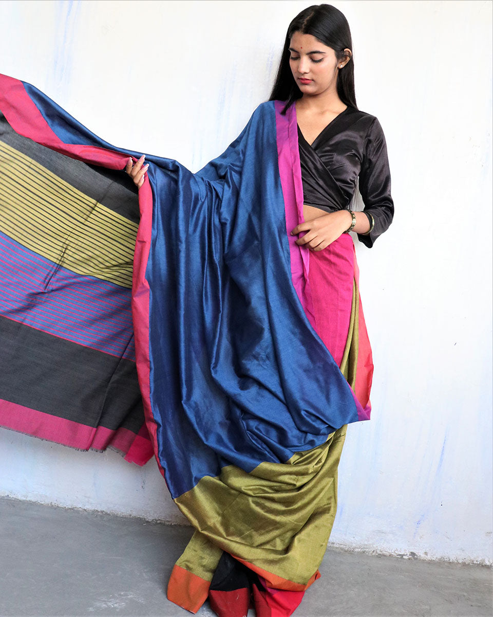 Akanksha Handwoven Pure Cotton Viscose Saree - Holi