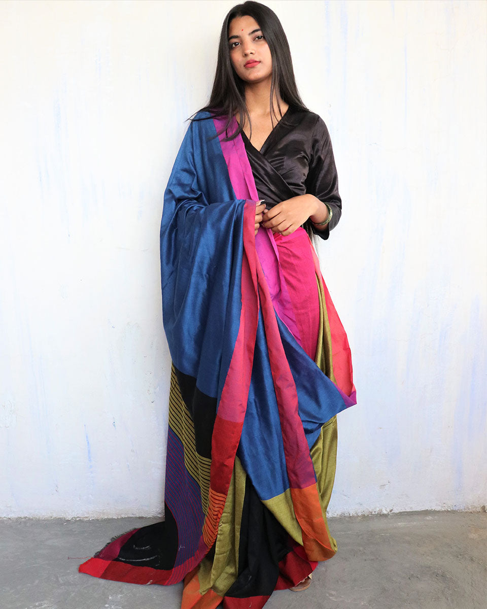 Akanksha Handwoven Pure Cotton Viscose Saree - Holi