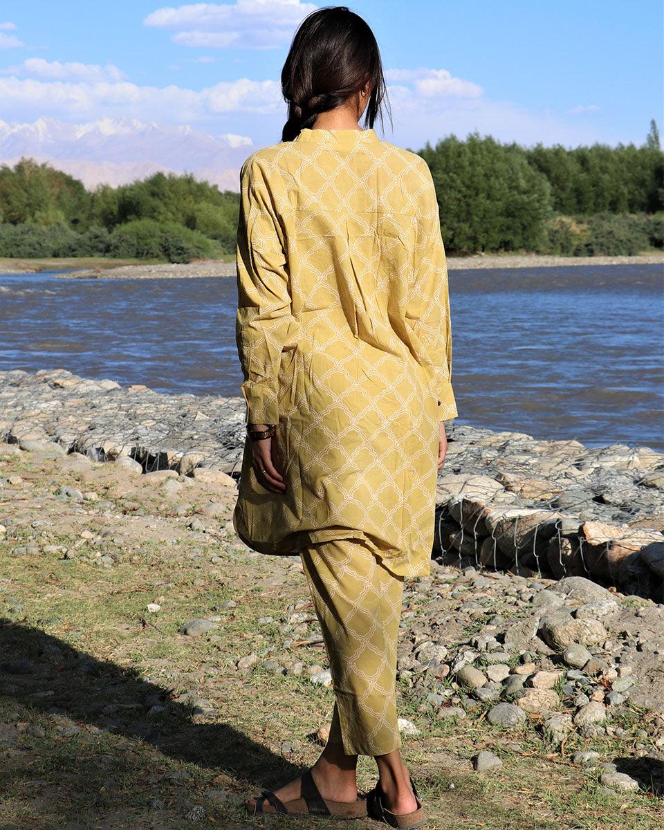 Morning Glow Mustard Block Printed Cotton Kurta - LD